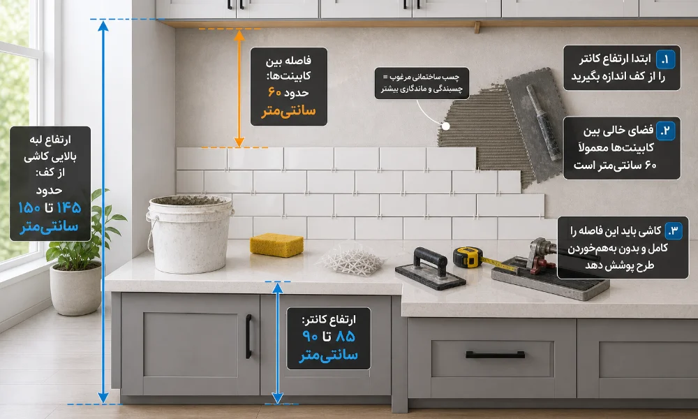 ارتفاع نصب کاشی بین کابینتی- الوینتو